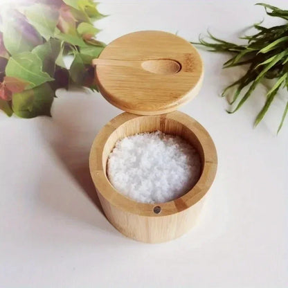 Bamboo Salt Box with Magnetic Lid and Spoon