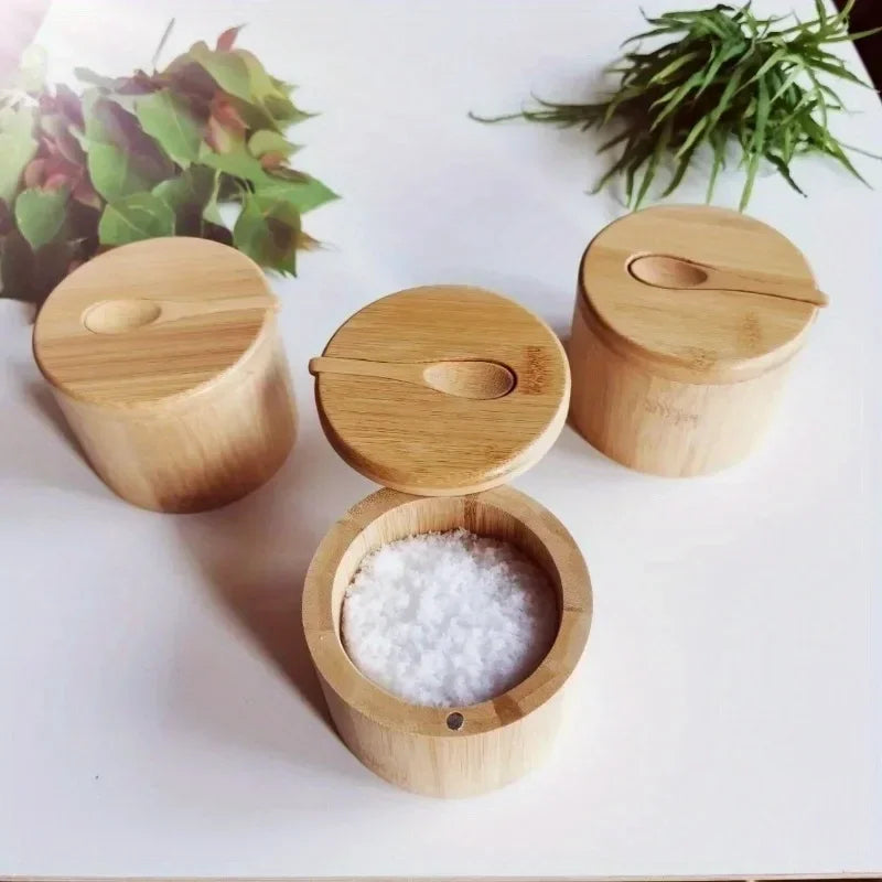 Bamboo Salt Box with Magnetic Lid and Spoon